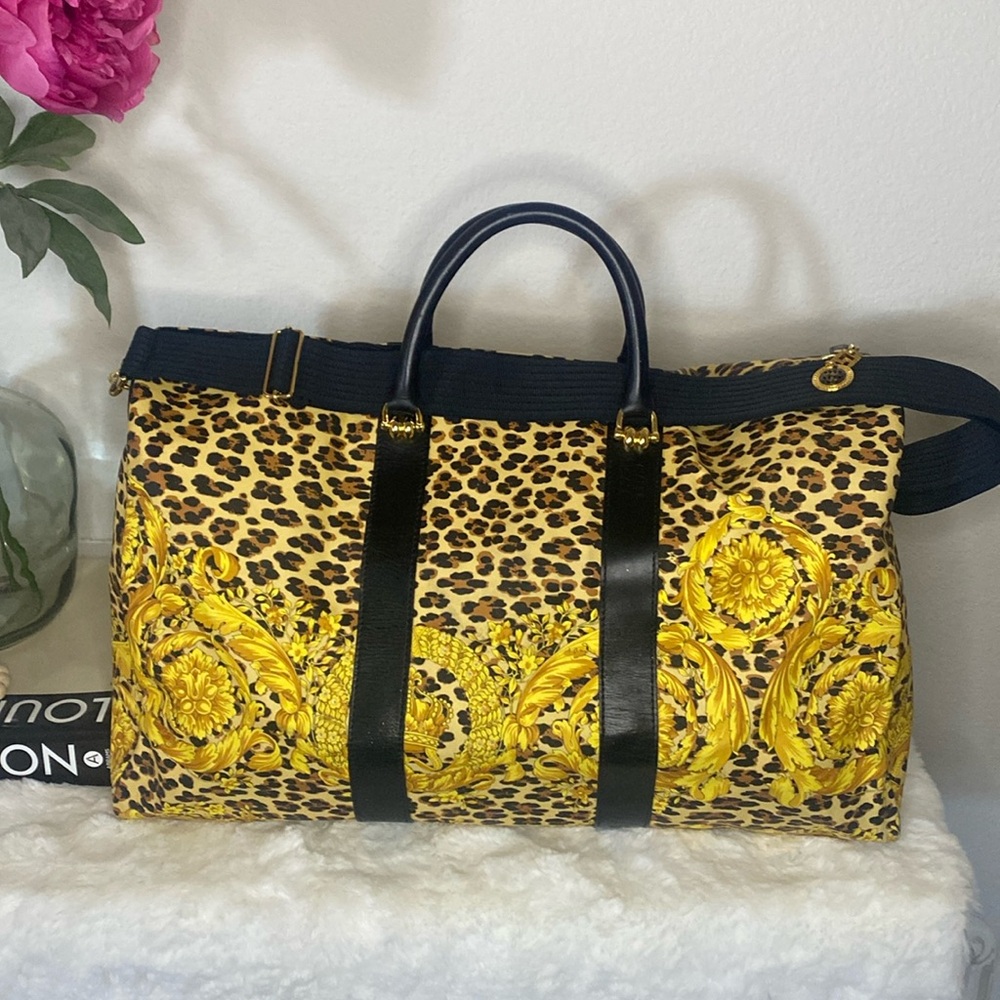 Vintage Gianni Versace Leopard Print Weekender Travel Bag